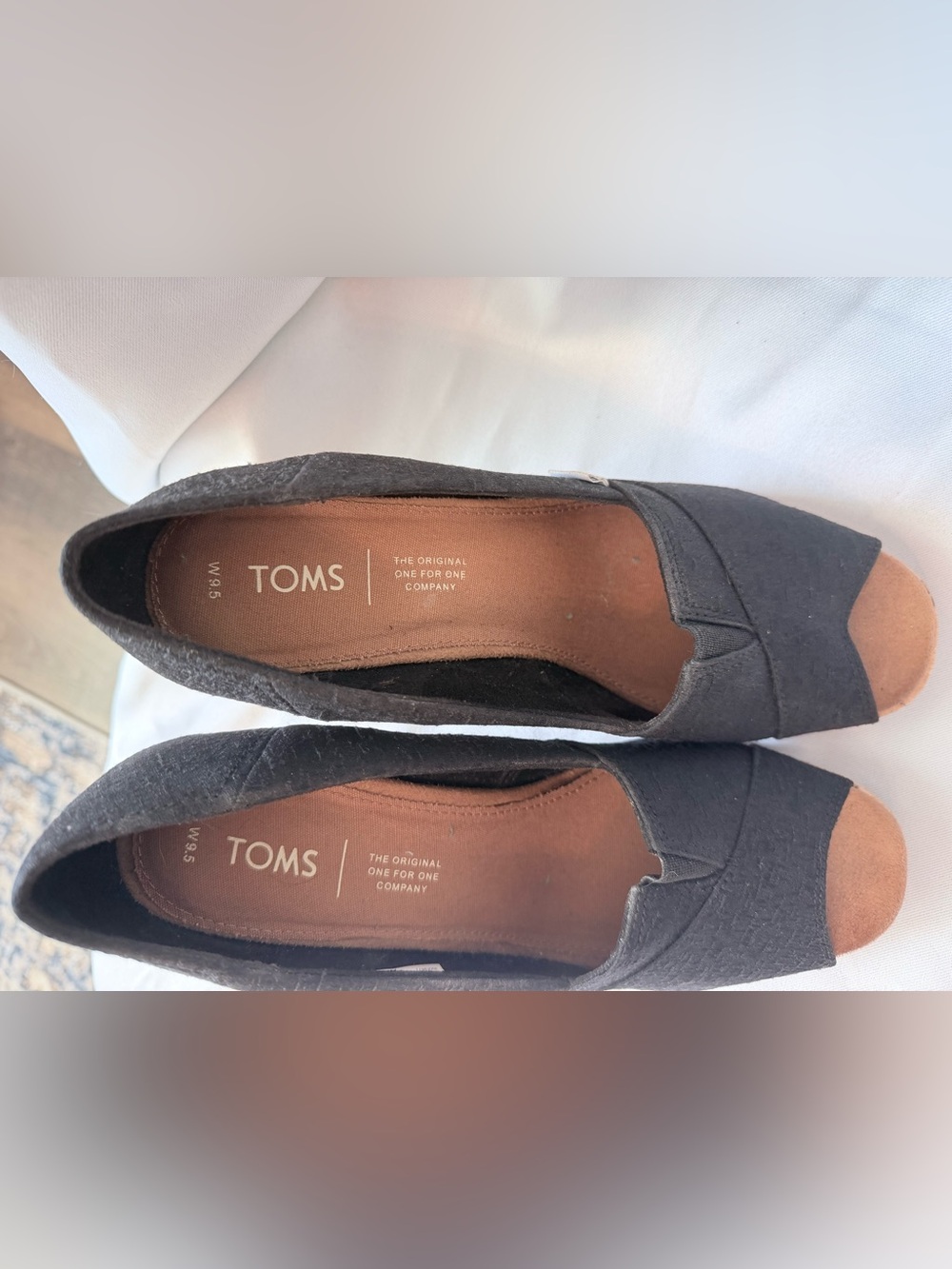 TOMS Black Cork Peep-Toe Wedge Heels,
9 1/2 - Picture 3 of 4